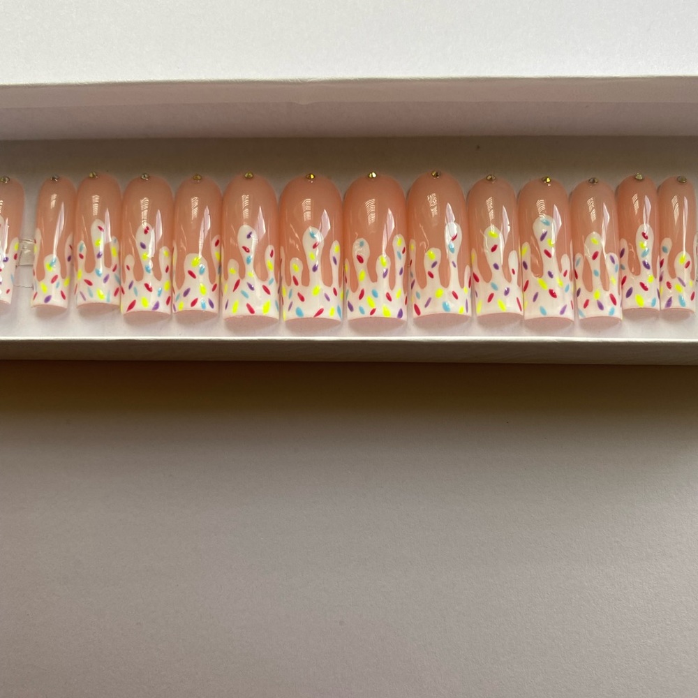 Ice Cream designed press-on nails. Handmade gel polish, reusable.